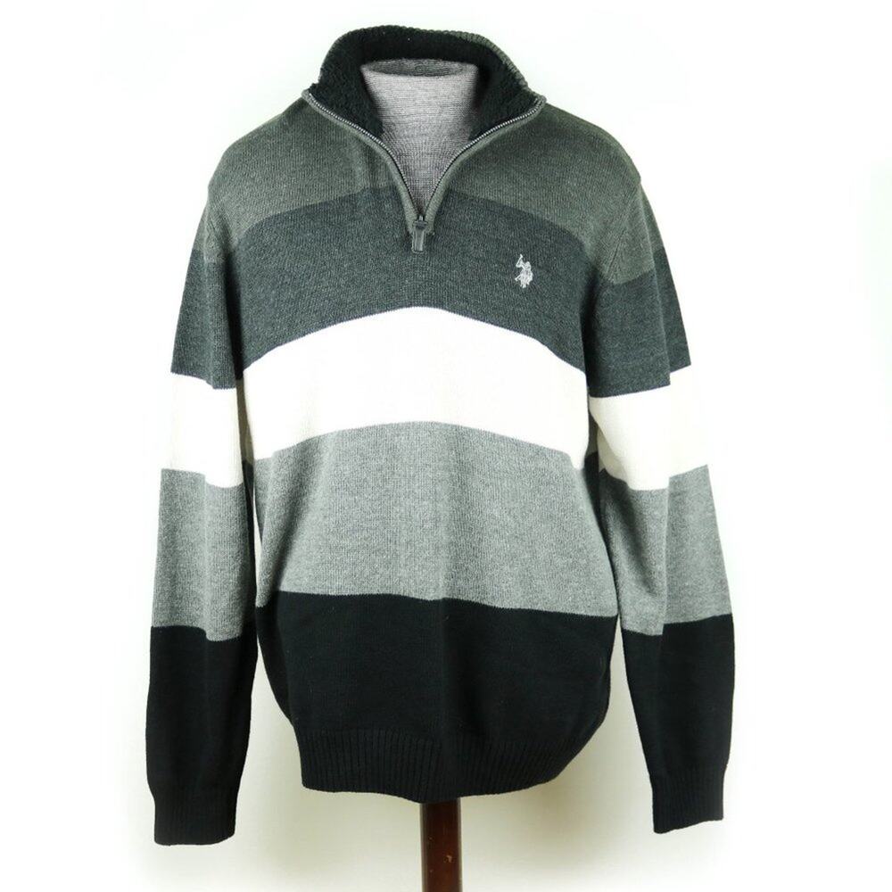 U.S. POLO Assn. Black Grey Stripe Knit Pullover LG